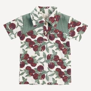 EUC 18-24M Kate Quinn short sleeve color blocked polo apple branches cotton